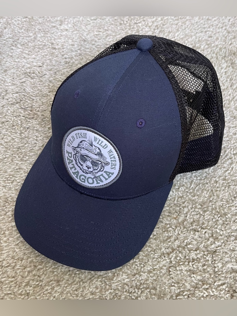 Patagonia Hat Cap Snapback Trucker Blue Wild Fish Waters Bear Logo Outdoor Adult